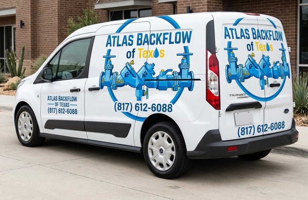 Atlas Backflow of Texas service van — licensed backflow testing serving North Texas since 2010